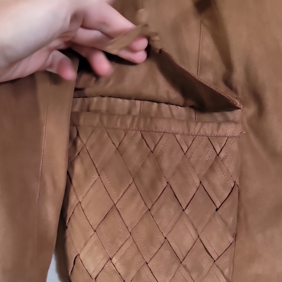 Vintage Faux Suede Fringe Jacket Brown Tan Size 12 Boho Western Y2K Blazer - Picture 4 of 12